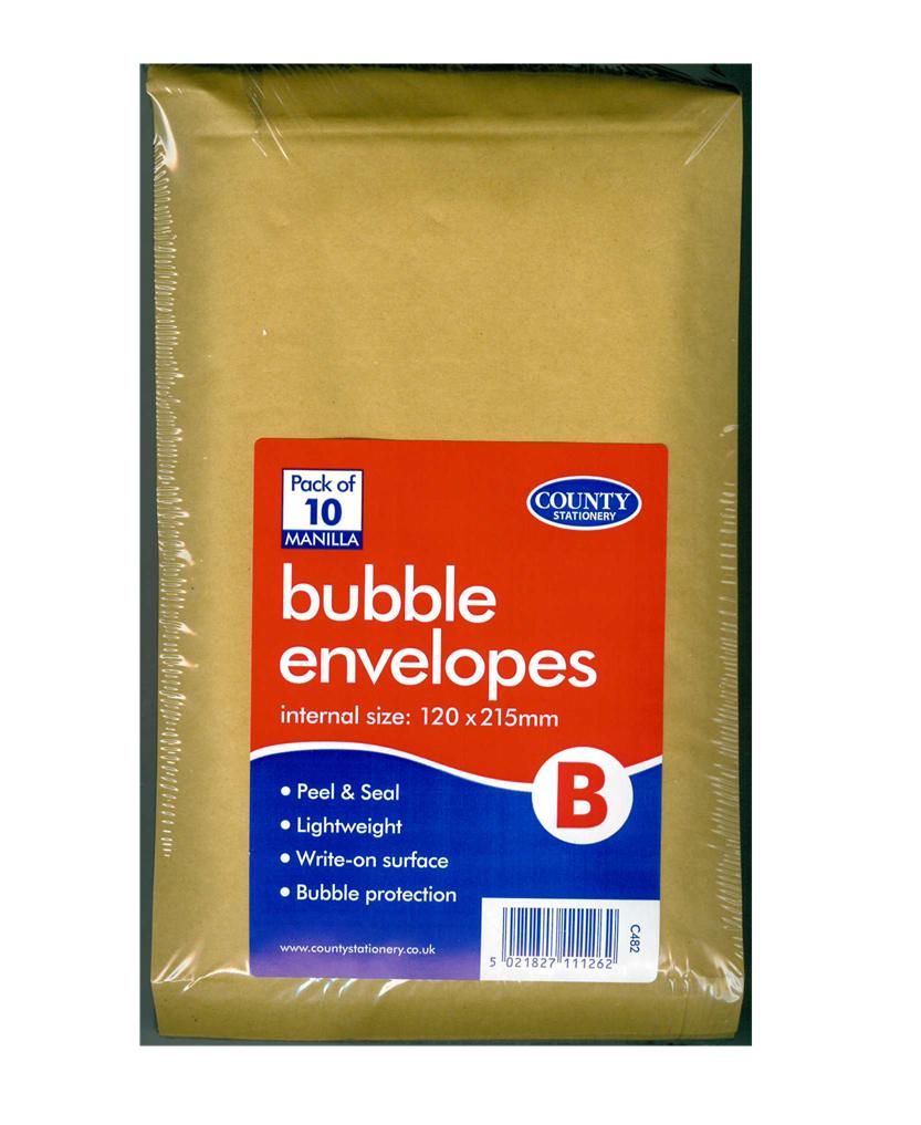 COUNTY GOLD BUBBLE ENVELOPES B 120MM X 215MM 10/PK. C482 \\\KD30730
