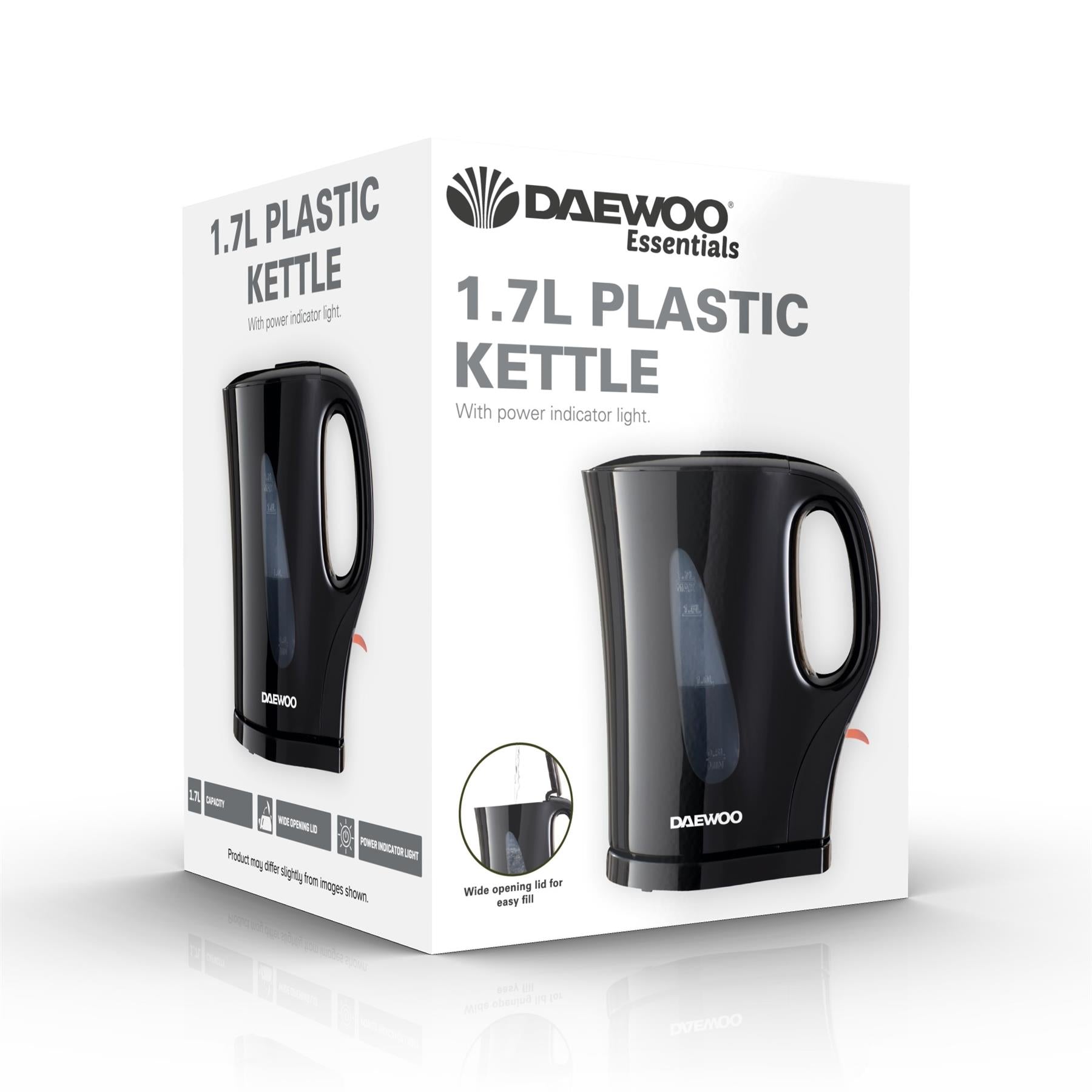 DAEWOO PLASTIC JUG KETTLE 1.7LTR 2200W -BLACK. SDA1673GED \\\KD30770
