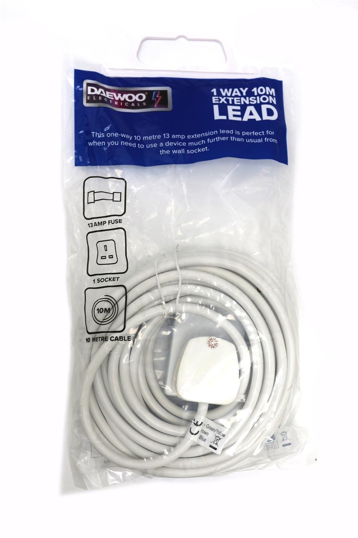 DAEWOO 1 GANG STANDARD EXTENSION LEAD 13AMP 10 MTR. EXT1002GED \\\KD30778