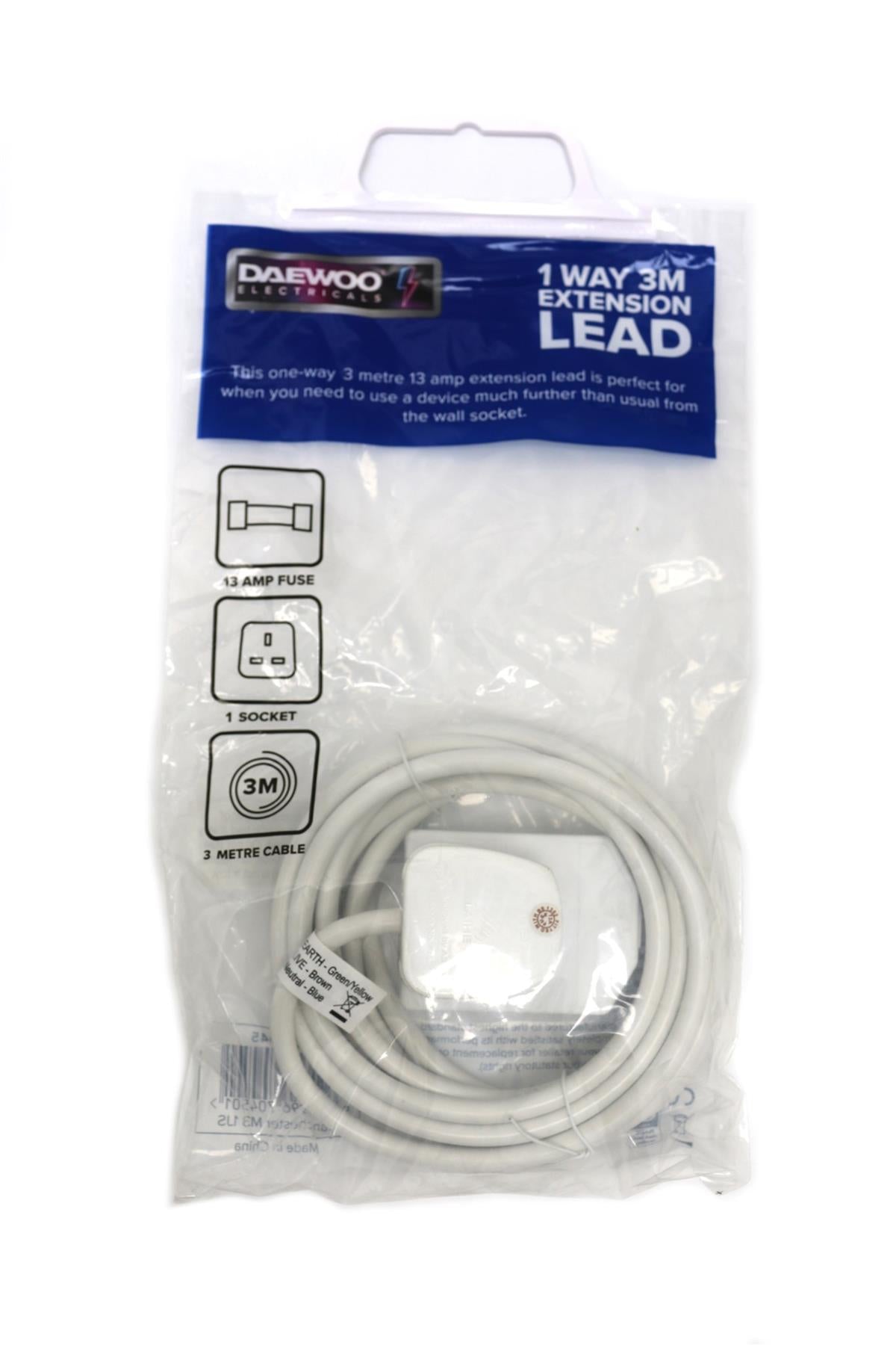 DAEWOO 1 GANG EXTENSION LEAD 13AMP 1.25MM. EXT1026GED \\\KD30780