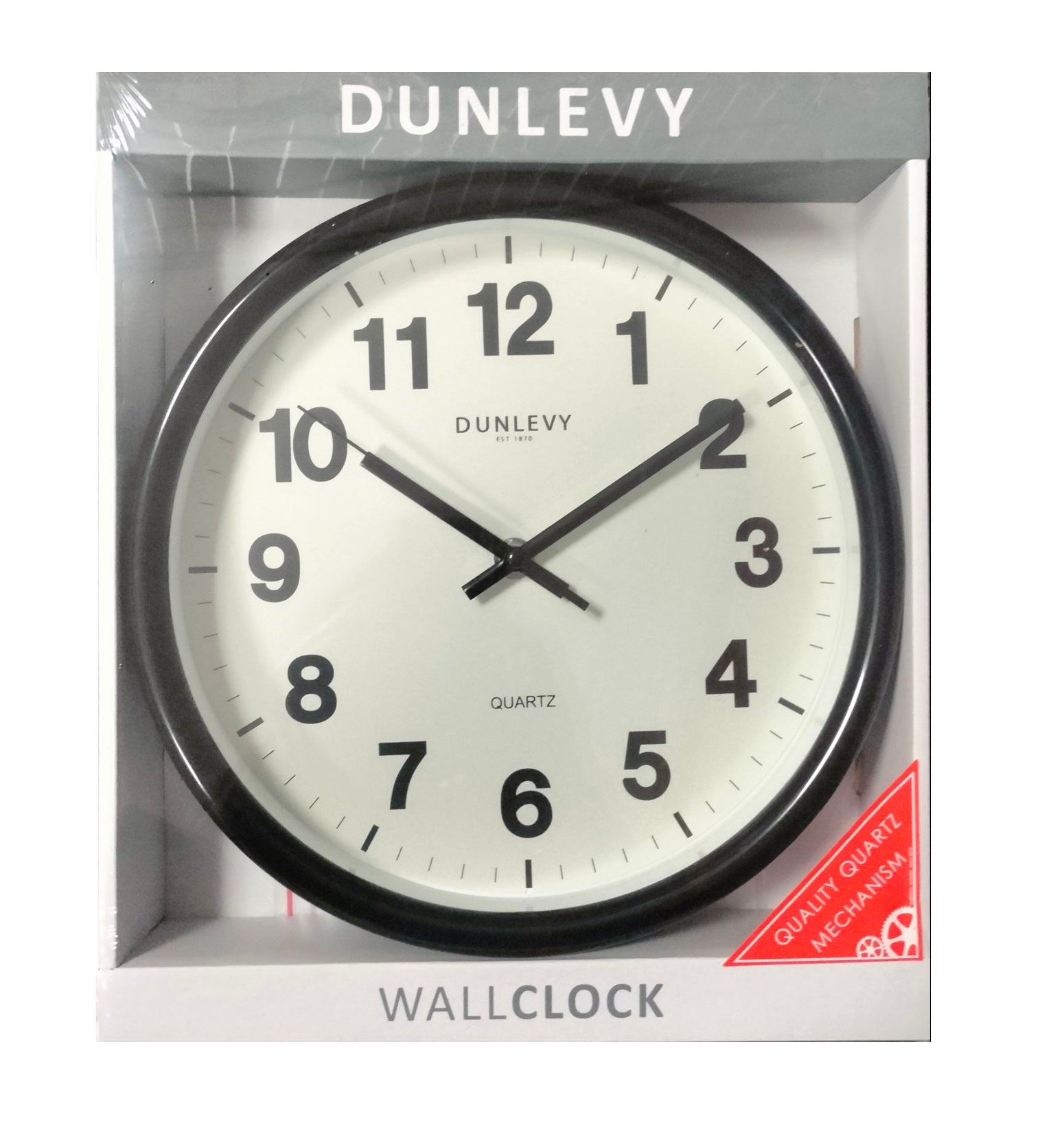 DUNLEVY PLASTIC ROUND WALL CLOCK 10" - BLACK. CL2000B \\\KD30787
