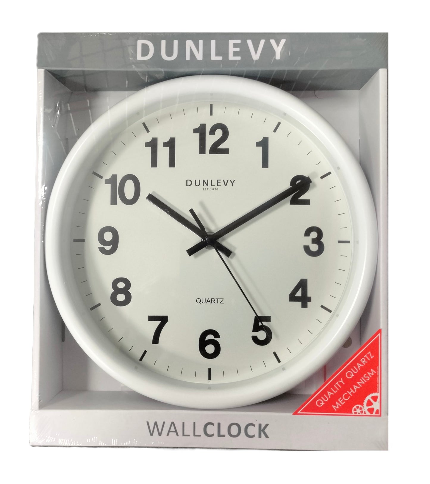 DUNLEVY PLASTIC ROUND WALL CLOCK 10" - WHITE. CL2000W \\\KD30790