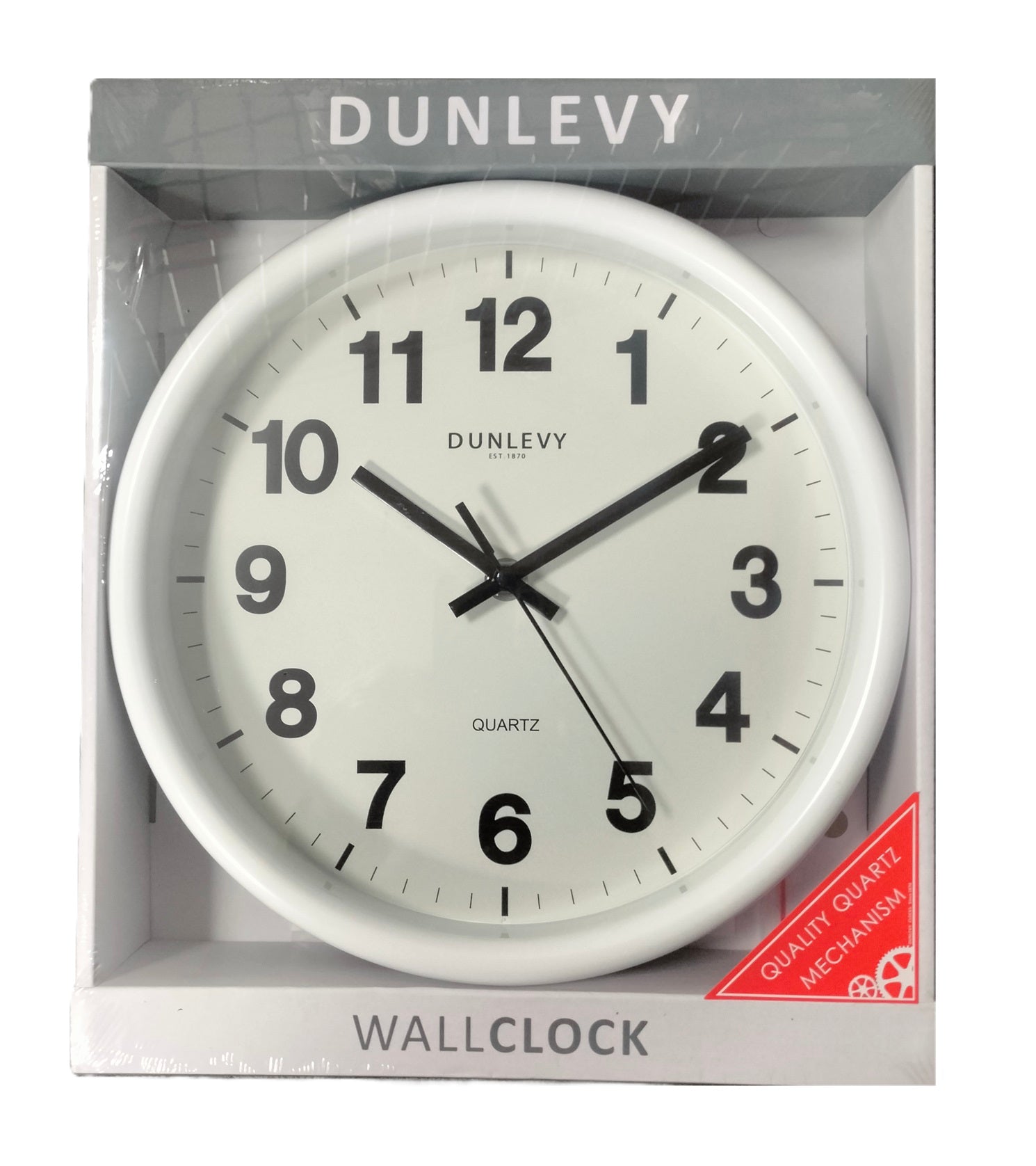 DUNLEVY PLASTIC ROUND WALL CLOCK 10" - WHITE. CL2000W \\\KD30790
