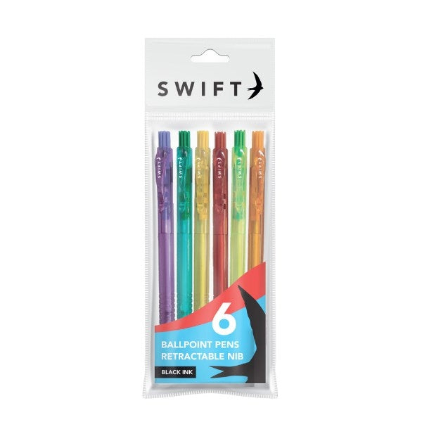 SWIFT MULTI COLOURED RETRACTABLE BALLPOINT PENS 8/PK. P3052 \\\KD30822