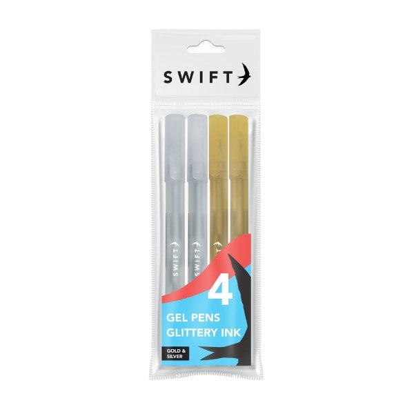 SWIFT GOLD & SILVER GLITTER GEL PENS 4/PK. P3061 \\\KD30823