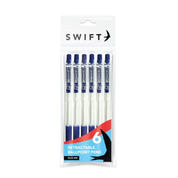 SWIFT BLUE RETRACTABLE BALLPOINT PENS 6/PK. P3090 \\\KD30825