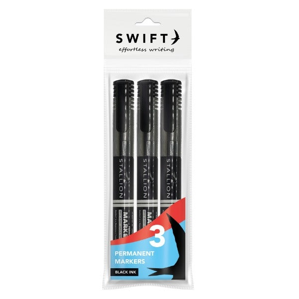 SWIFT PERMANENT MARKERS 3/PK -BLACK. P3066 \\\KD30831