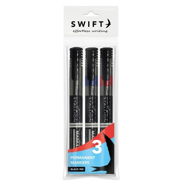 SWIFT PERMANENT MARKERS 3/PK -ASSORTED COLOUR. P3067 \\\KD30832