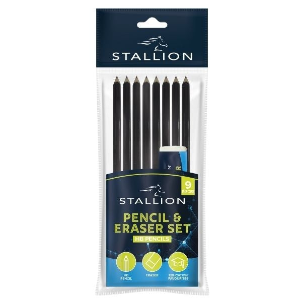 STALLION HB PENCILS & ERASER SET (8 PENCILS & 1 ERASER & 1 SHARPNER). P3082 \\\KD30836