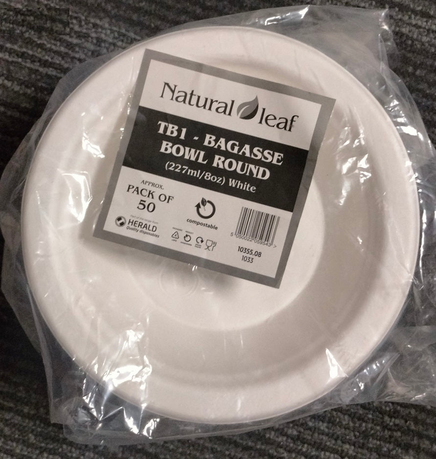 NATURAL LEAF BAGASSE BIODEGRADABLE BOWL 227ML / 8OZ 50/PK. 10355.08 \\\KD30854