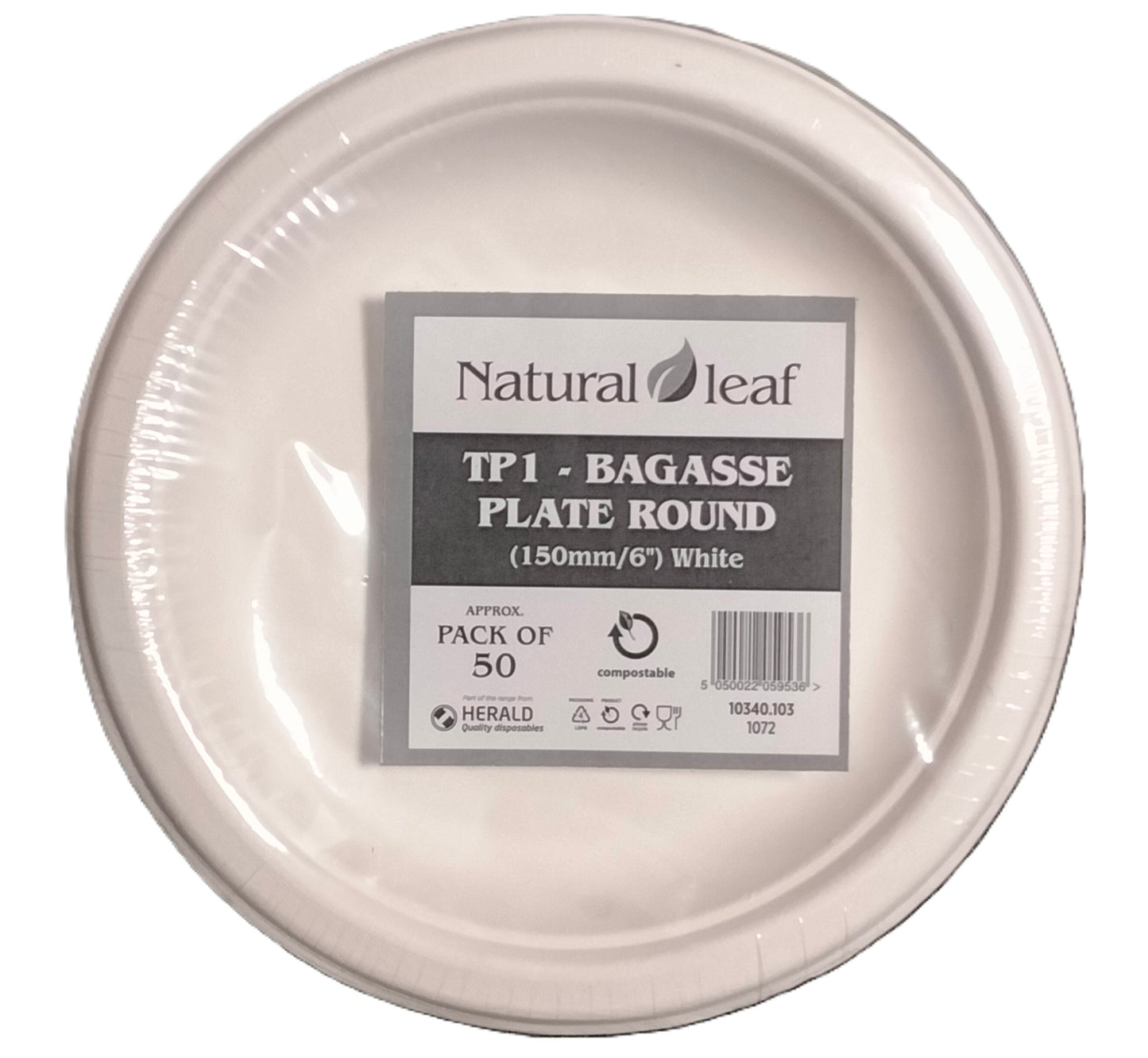 NATURAL LEAF BAGASSE BIODEGRADABLE PLATE 6" / 15CM 50/PK. 10340.06 \\\KD30855