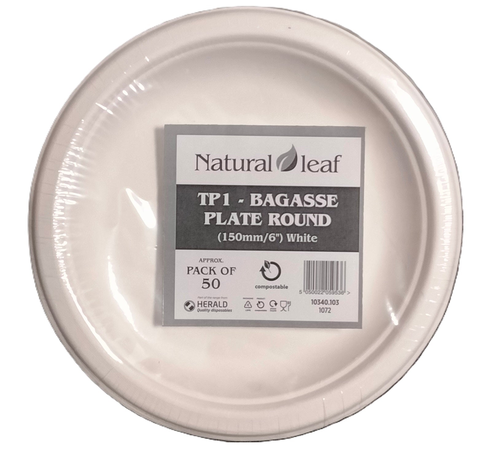 NATURAL LEAF BAGASSE BIODEGRADABLE PLATE 6" / 15CM 50/PK. 10340.06 \\\KD30855