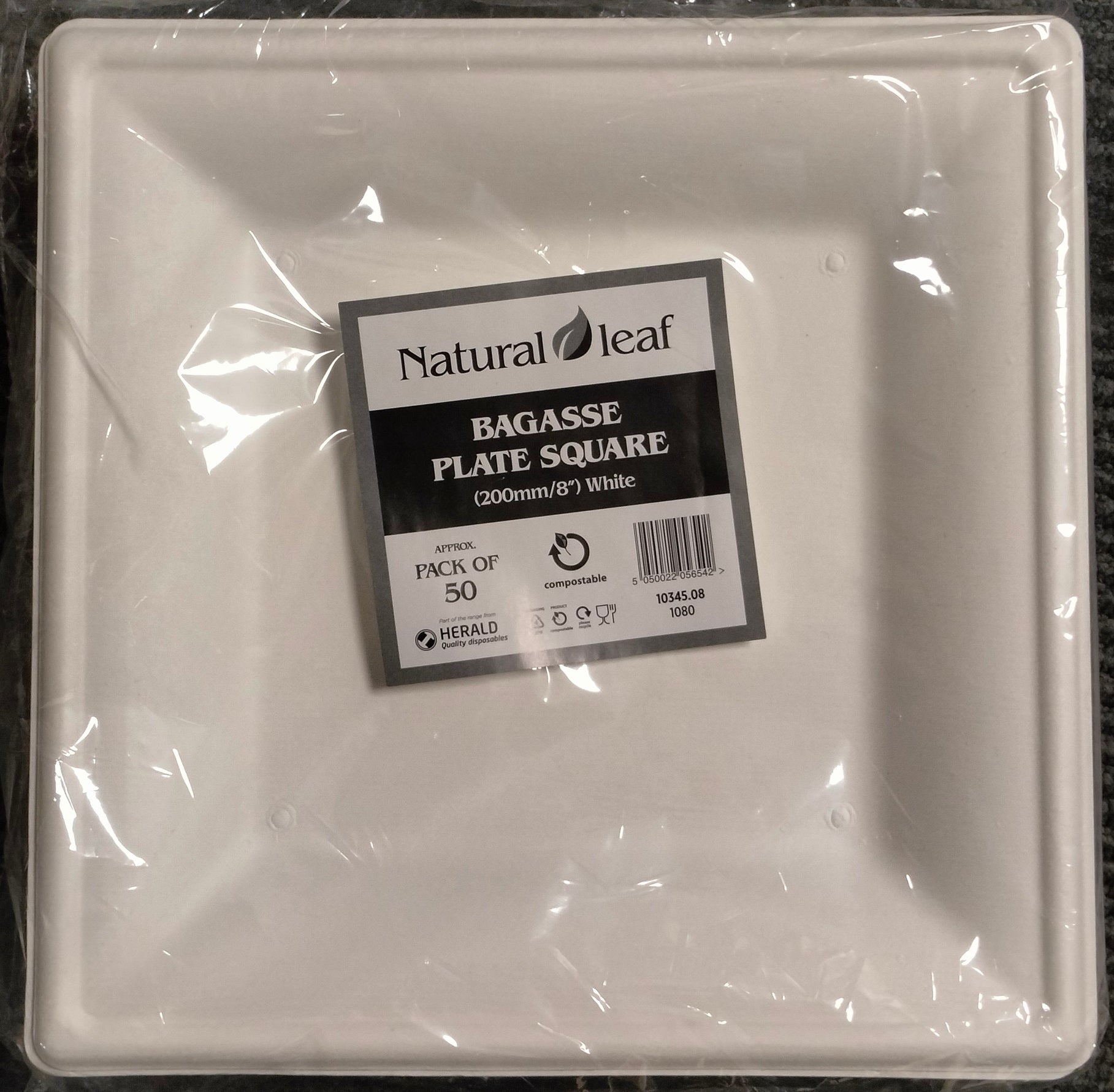 NATURAL LEAF BAGASSE BIODEGRADABLE SQUARE PLATE 8" / 20CM 50/PK. 10345.08 \\\KD30861