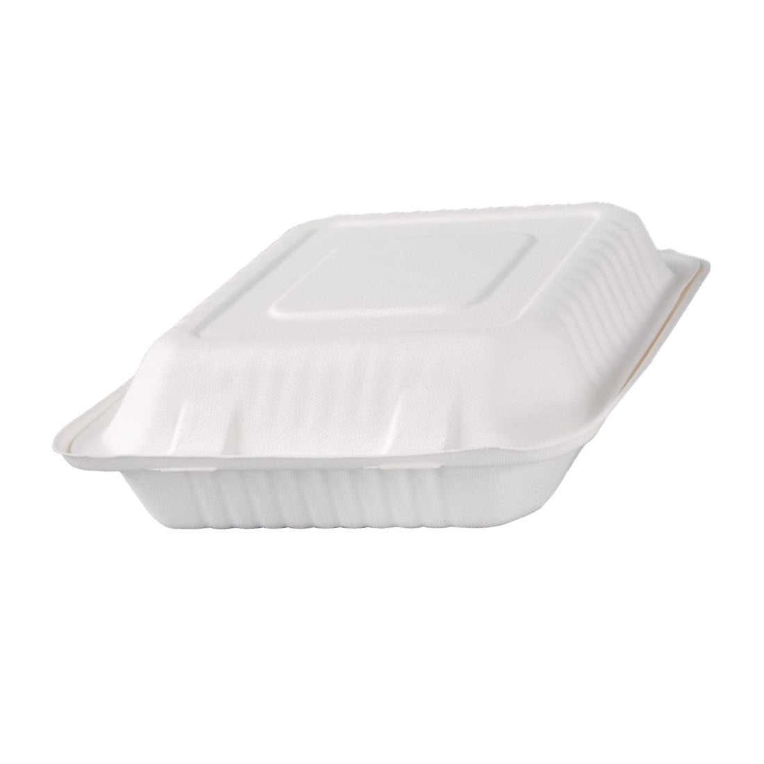 BAGASSE BIODEGRADABLE CLAMSHELL TAKEAWAY BOX 8" (20.5 X 8CM) 50/PK. 10376.08 \\\KD30863