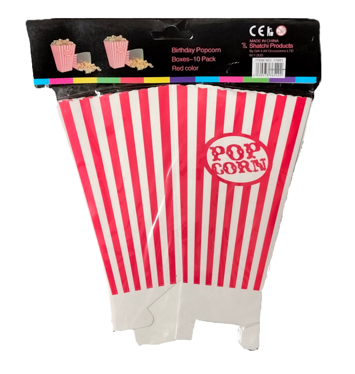 RED WHITE BIRTHDAY PARTY POPCORN BOXES 10/PK. 116910-CO \\\KD30869