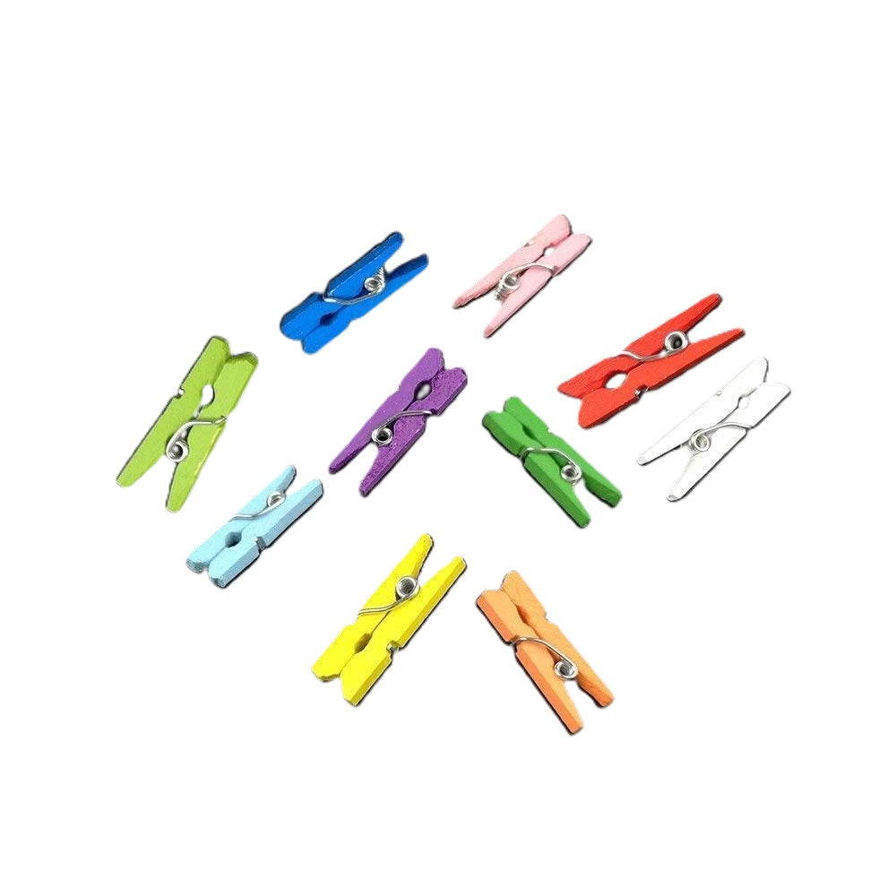 100 MINI COLOURED WOODEN PEGS CLOTH CRAFTS CARDS HANGING PHOTO CLIPS DECOR 25MM. 116180-CO \\\KD30892