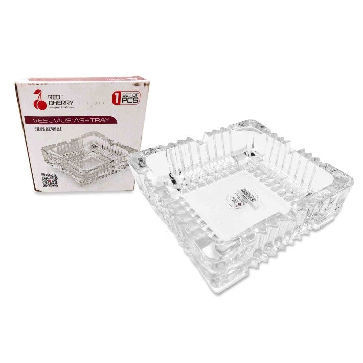 RED CHERRY 6" SQUARE GLASS ASHTRAY. YG8016-2 \\\KD30916