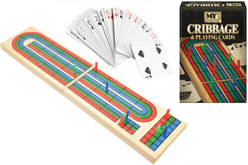 MY TRADITIONAL WOODEN CRIBBAGE & PLAYING CARDS GAME SET. TY3235 \\\KD30940