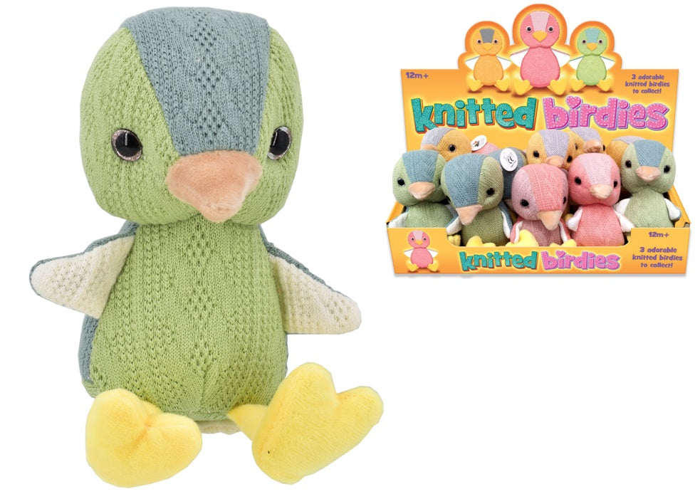 ASSORTED COLOUR KNITTED BIRDS SOFT TOY 14CM. TY1421 \\\KD30949