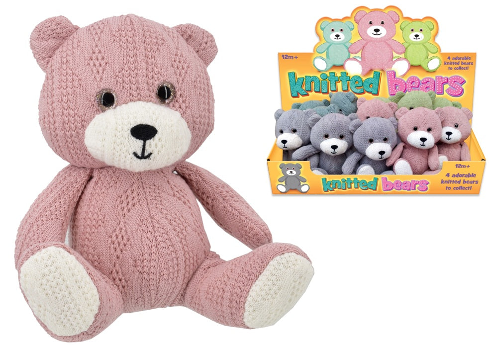 ASSORTED COLOUR KNITTED BEARS SOFT TOY 14CM. TY1419 \\\KD30952