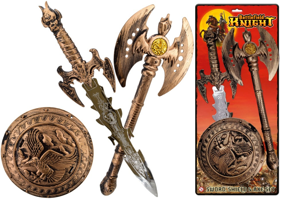 BATTLE FIELD KNIGHT AXE & SHIELD / SWORD & SHIELD 3 PCS PLAY SET. TY0761 \\\KD30963