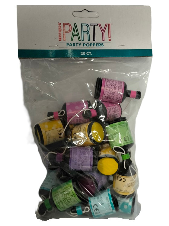 UNIQUE PARTY POPPERS 20/PK ASSORTED COLOUR. UNI81100 \\\KD31107