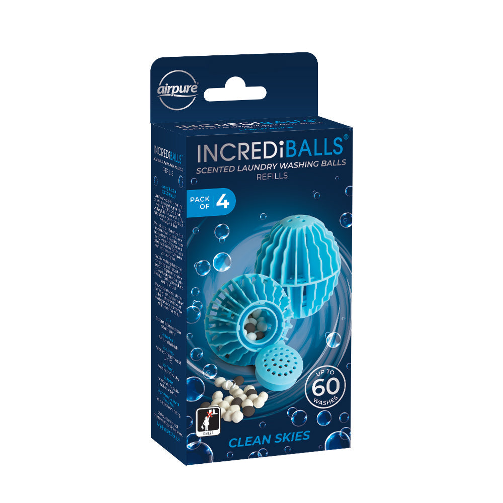 AIRPURE INCREDIBALLS SCENTED LAUNDRY WASHING BALLS CLEAN SKIES 4/PK. AP-IB-LWBR-CS-471 \\\KD31143
