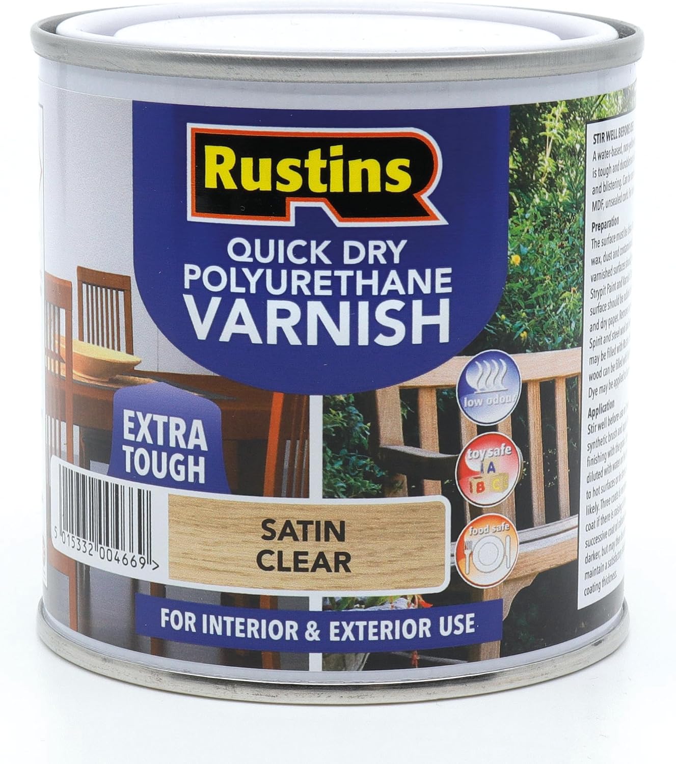 RUSTINS QUICK DRY POLYURETHANE VARNISH STAIN CLEAR 250ML. POSCW250 \\\KD31157