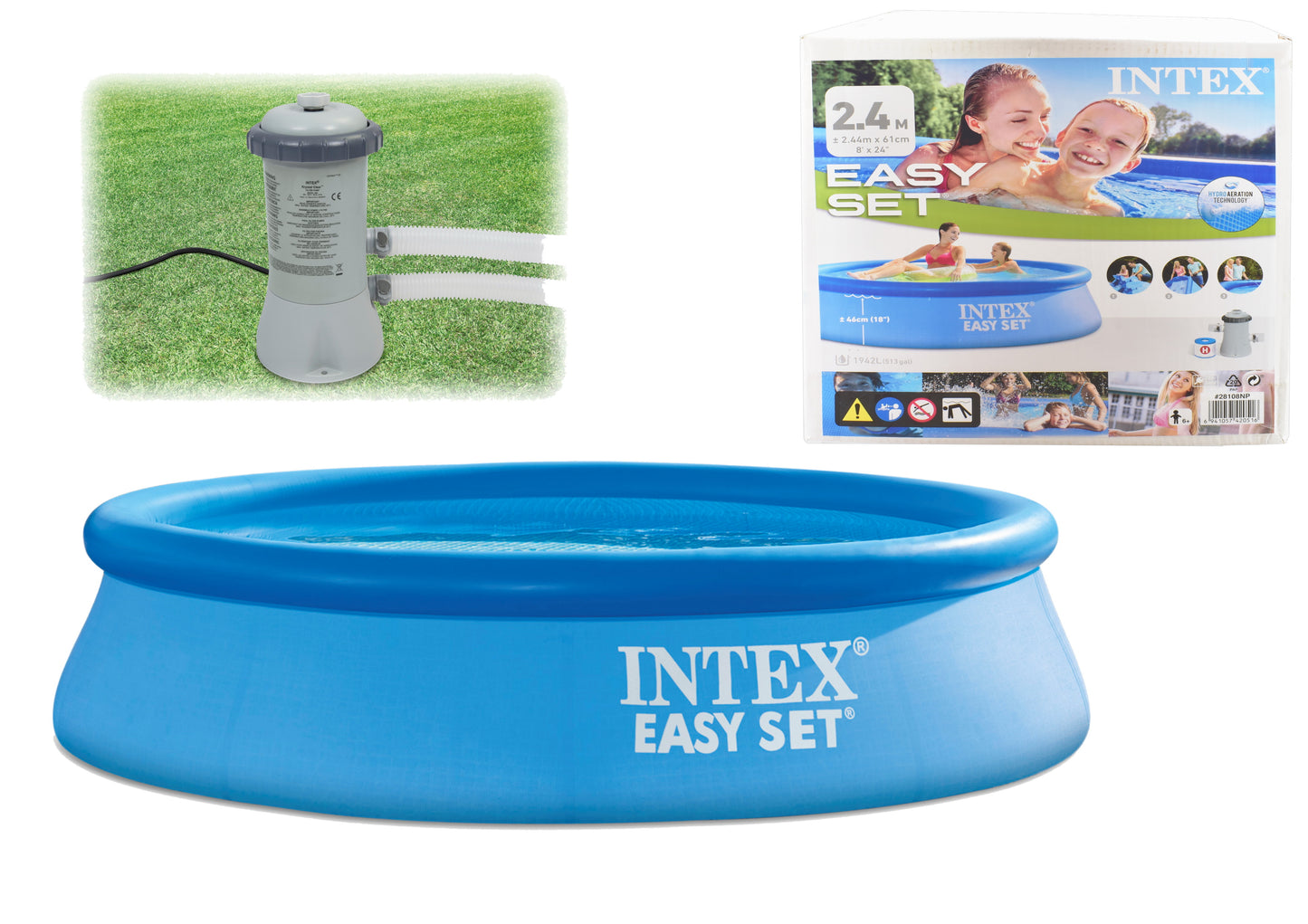 INTEX EASY SET INFLATABLE POOL SET WITH PUMP 2.4M X 61CM. TY6147 \\\KD31239