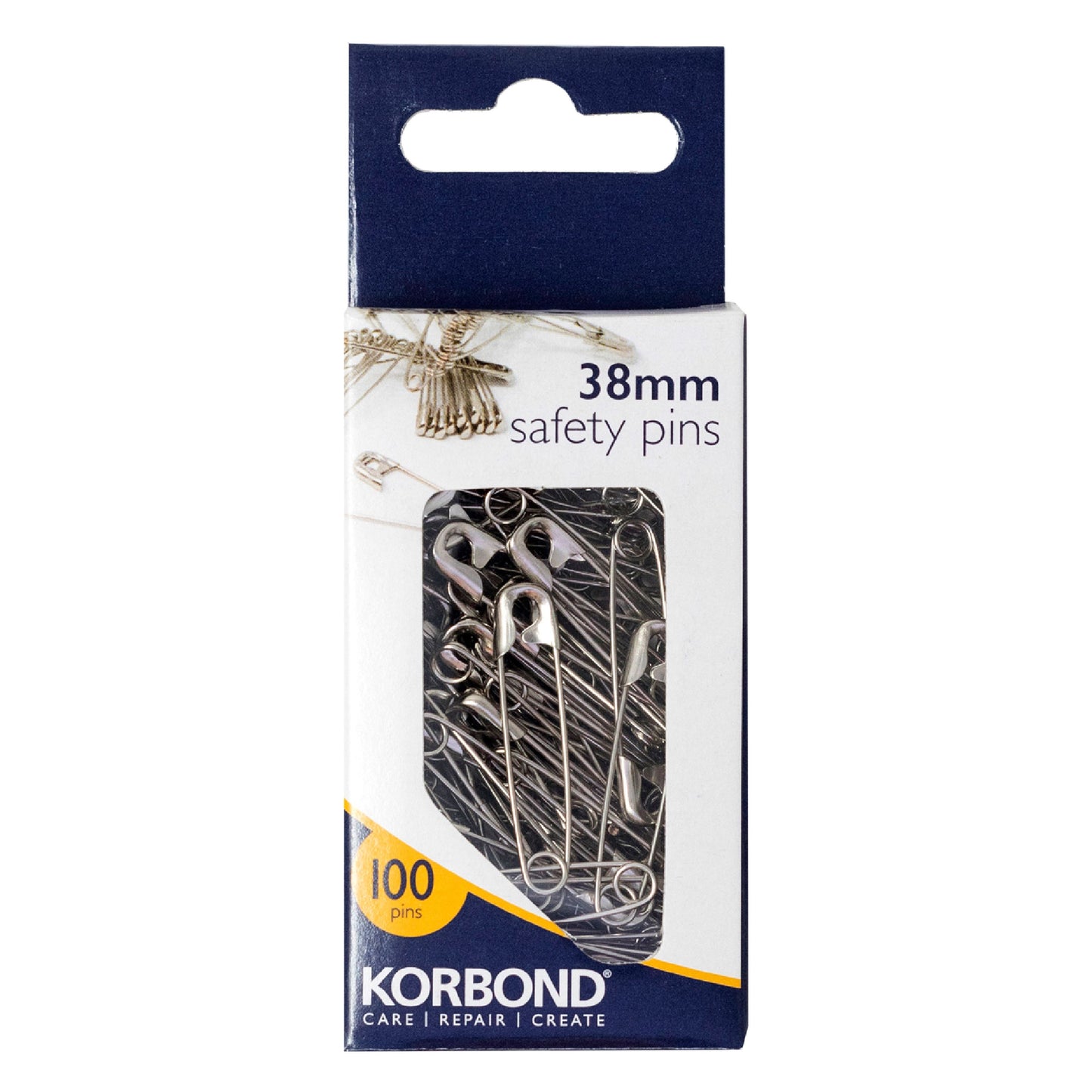 KORBOND SILVER SAFETY PINS 38MM 100/PK. K114012 \\\KD31289
