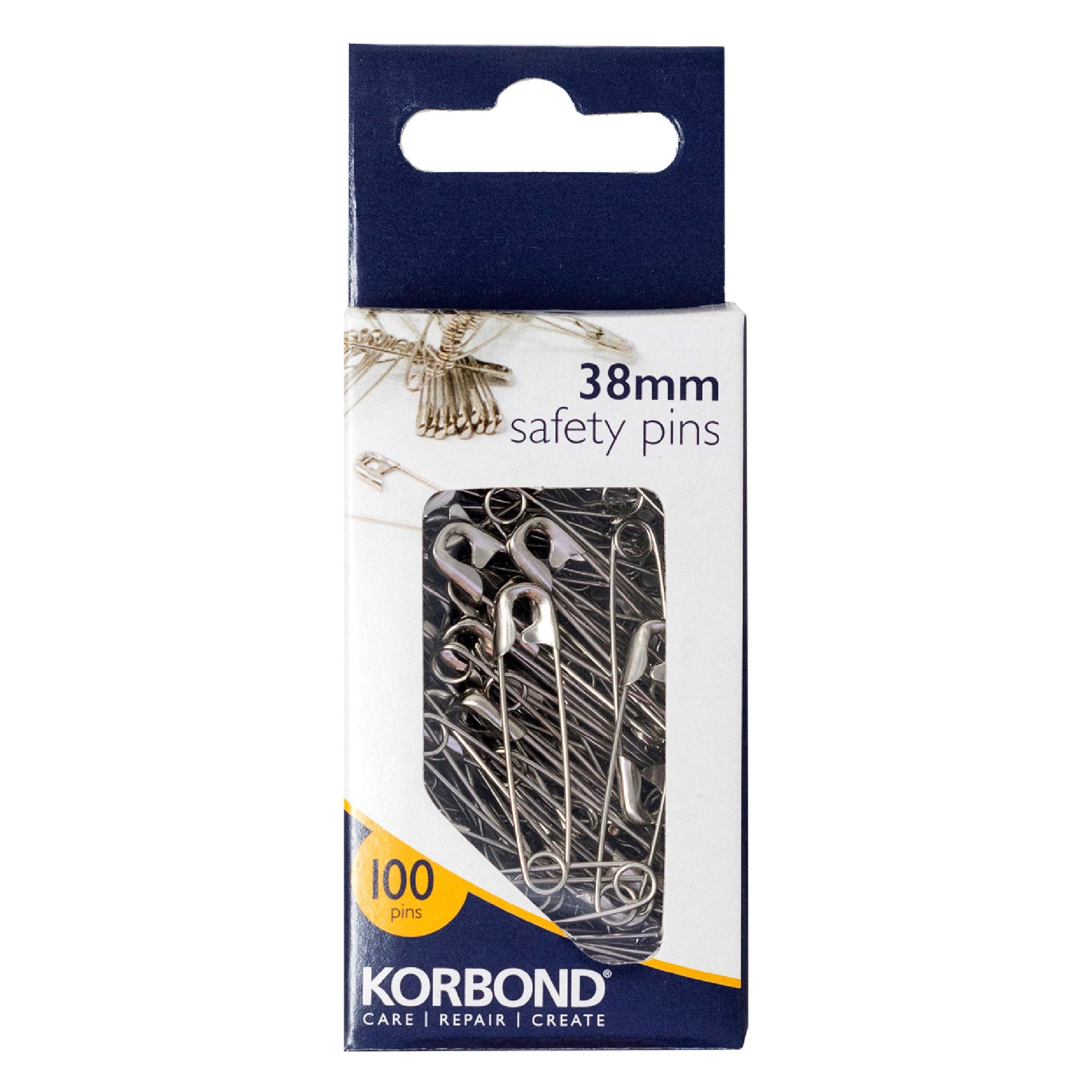 KORBOND SILVER SAFETY PINS 38MM 100/PK. K114012 \\\KD31289