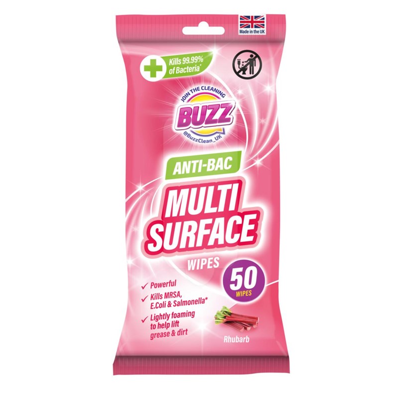 BUZZ ANTI BAC MULTI SURFACE WIPES RHUBARB 50/PK. OL321593 \\\KD31313