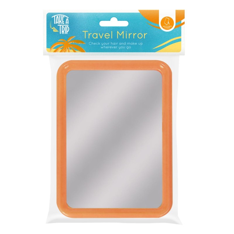 TAKE A TRIP ASSORTED COLOUR TRAVEL MIRROR WITH STAND. OL321488M \\\KD31330