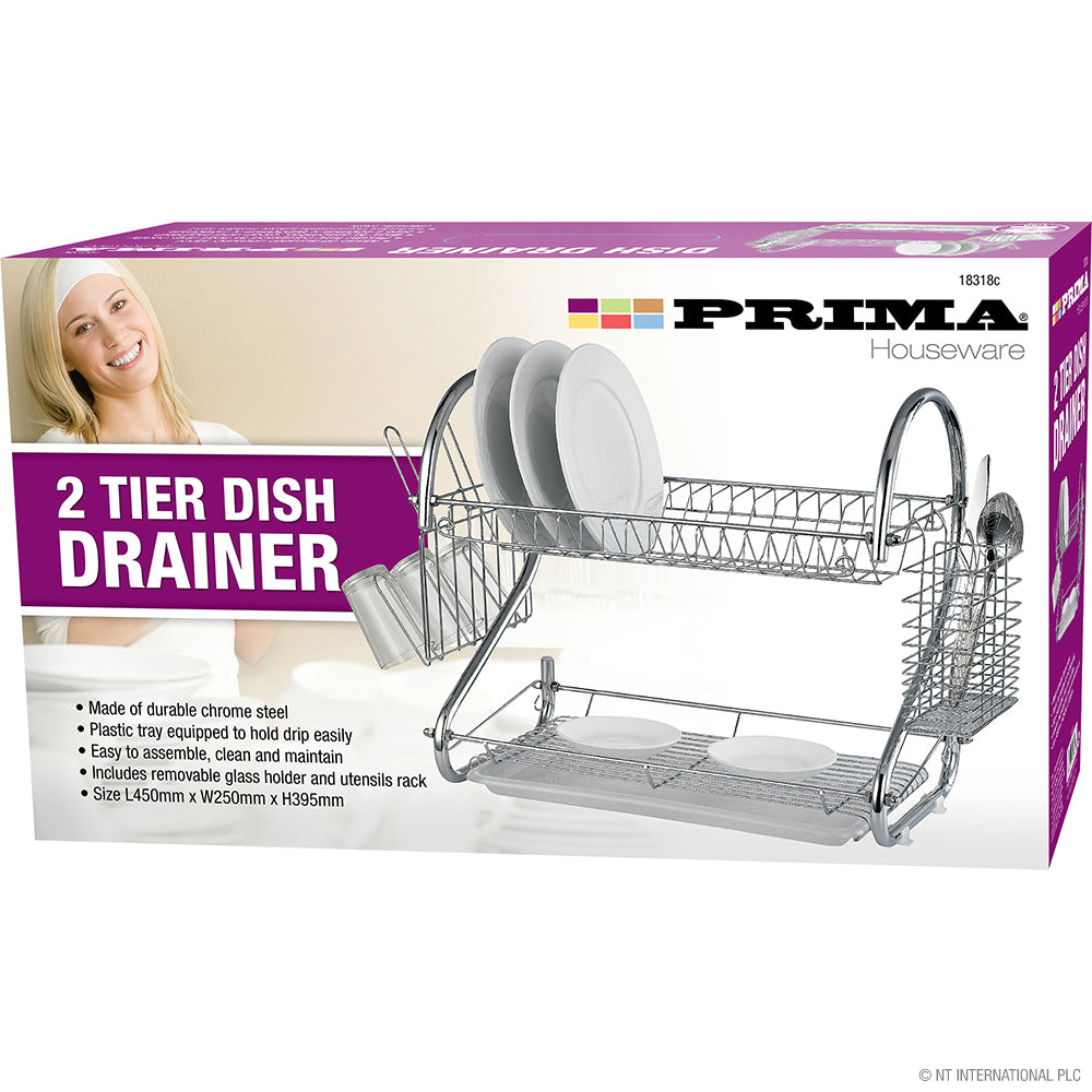 PRIMA 2 TIER DISH DRAINER CHROME 45CM X 25CM X 39.5CM. 18318C \\\KD31436