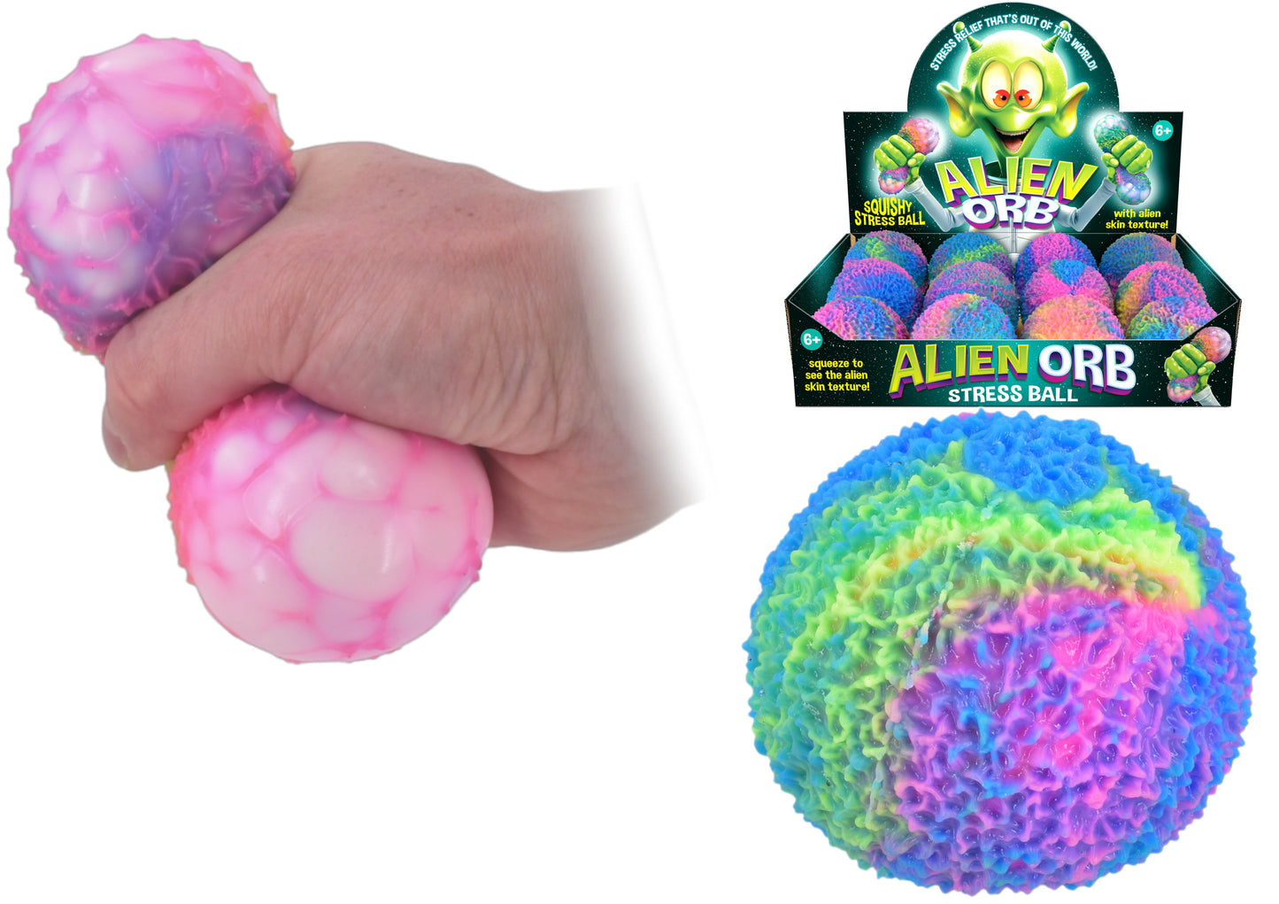 ASSORTED COLOUR ALIEN ORB STRESS BALL 8CM. TY1172 \\\KD31443