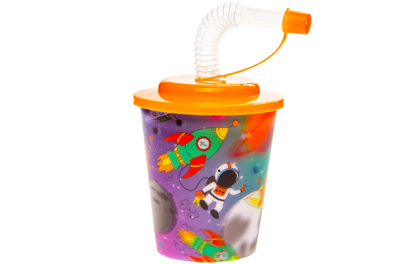 SPACE THEME 3D CUPS WITH STRAW AND LID 12/PK. LG8175 \\\KD31445