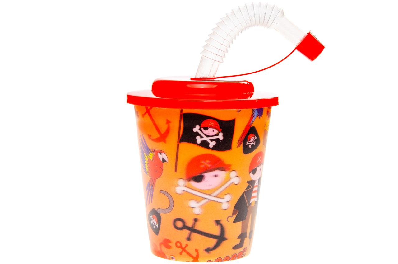 PIRATE THEME 3D CUPS WITH STRAW AND LID 12/PK. LG8170 \\\KD31447