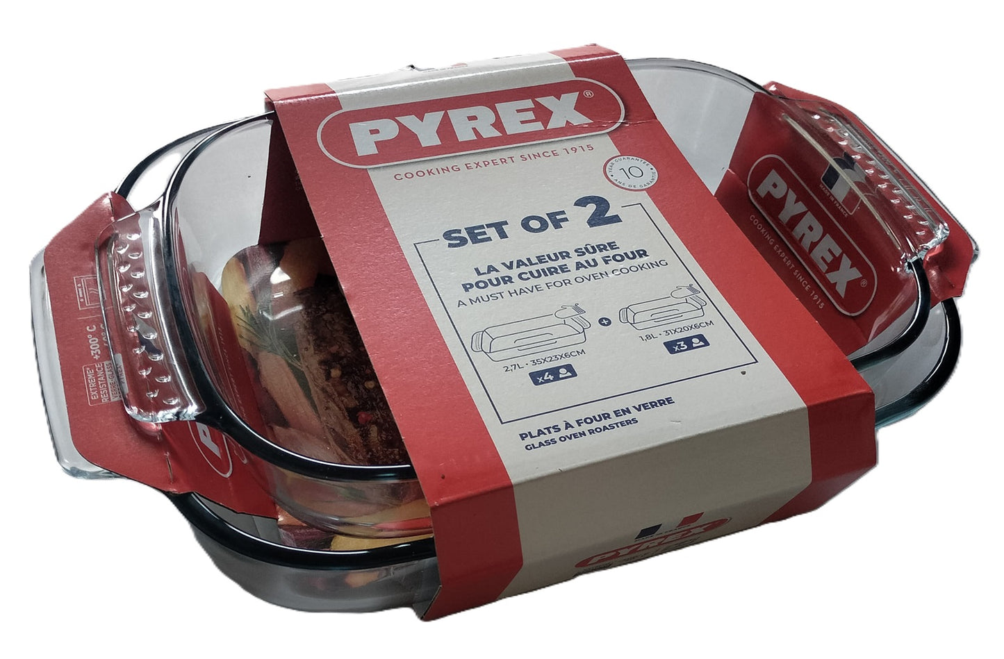 PYREX SET OF 2 RECTANGULAR ROASTERS 35X23- 31X20 CM. 913S609 \\\KD31496