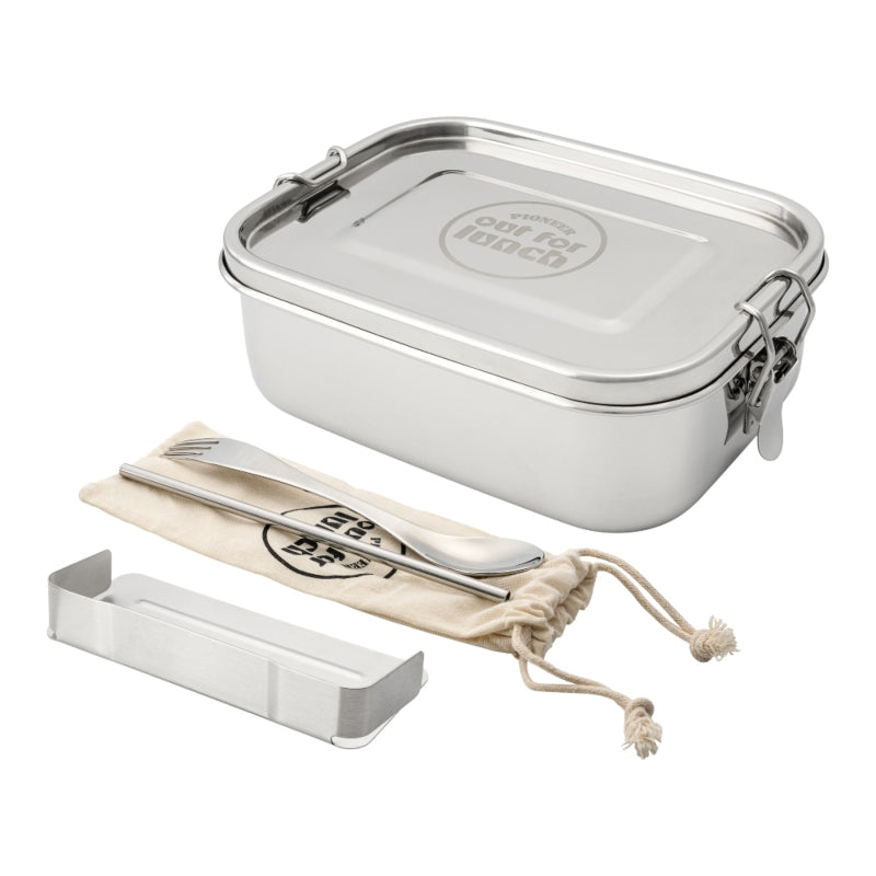 GRUNWERG OUT FOR LUNCH LEAKPROOF S/S LUNCH BOX WITH DIVIDER SPORK STRAW AND BAG MIRROR 800ML. SSLB-800/D \\\KD31512