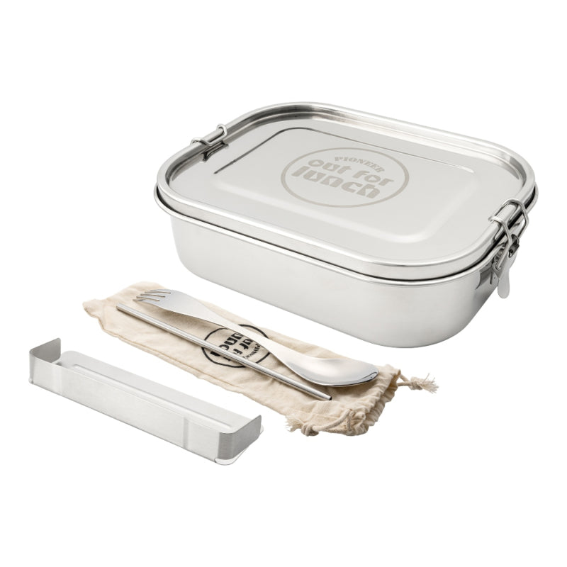 GRUNWERG OUT FOR LUNCH LEAKPROOF S/S LUNCH BOX WITH DIVIDER SPORK STRAW AND BAG MIRROR 1.4LTR. SSLB-1400/D \\\KD31513