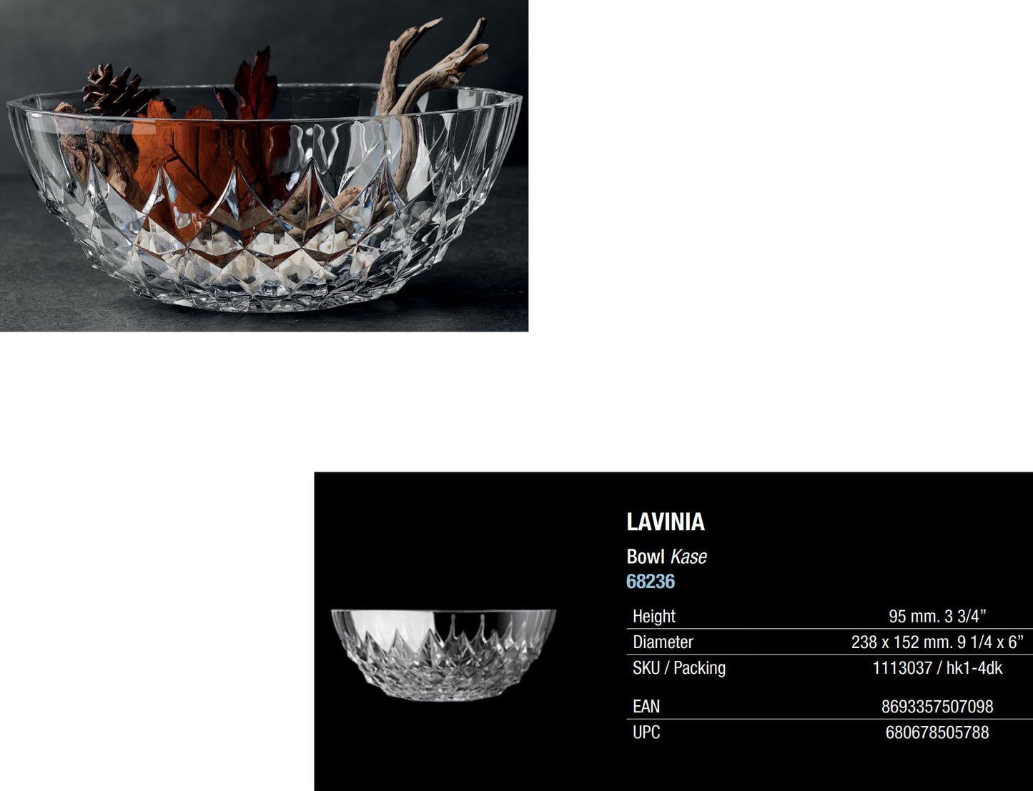 PASABAHCE CRYSTALLIN LAVINIA OVAL BOWL 24CM X 15CM. 68236 \\\KD31551