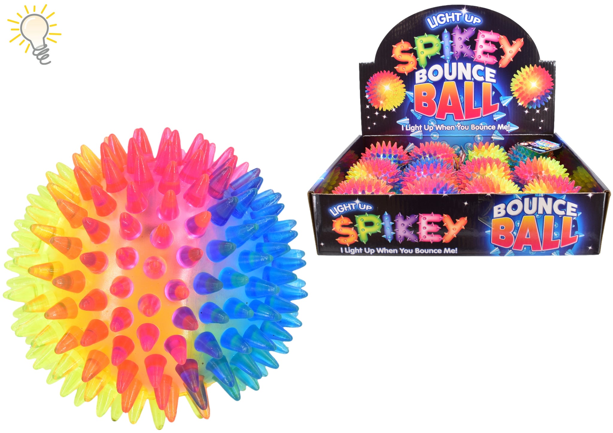 ASSORTED COLOUR SPIKEY BOUNCING BALL WITH LIGHT AND SQUEEKER 75MM. TY1168 \\\KD31569