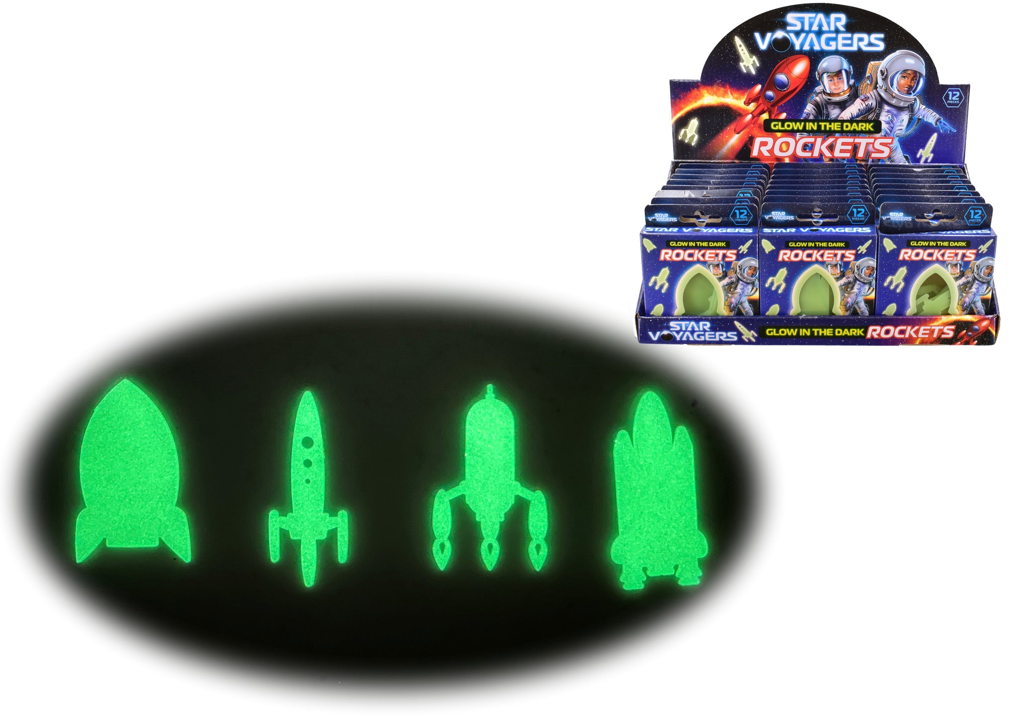 STAR VOYAGERS 12PCS GLOW IN THE DARK ROCKETS. TY0408 \\\KD31662
