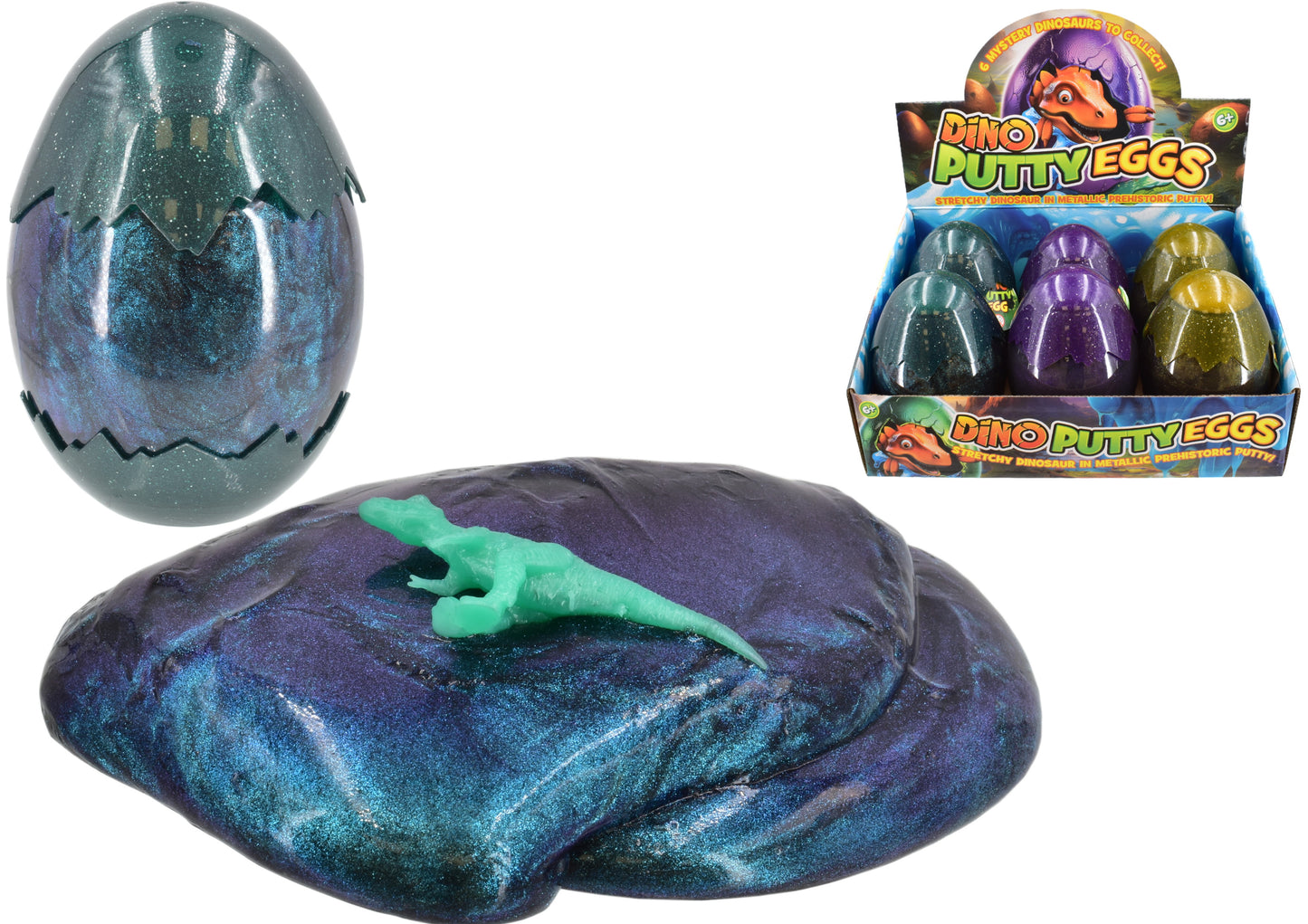ASSORTED METALLIC LARGE DINO EGG PUTTY. TY1100 \\\KD31664