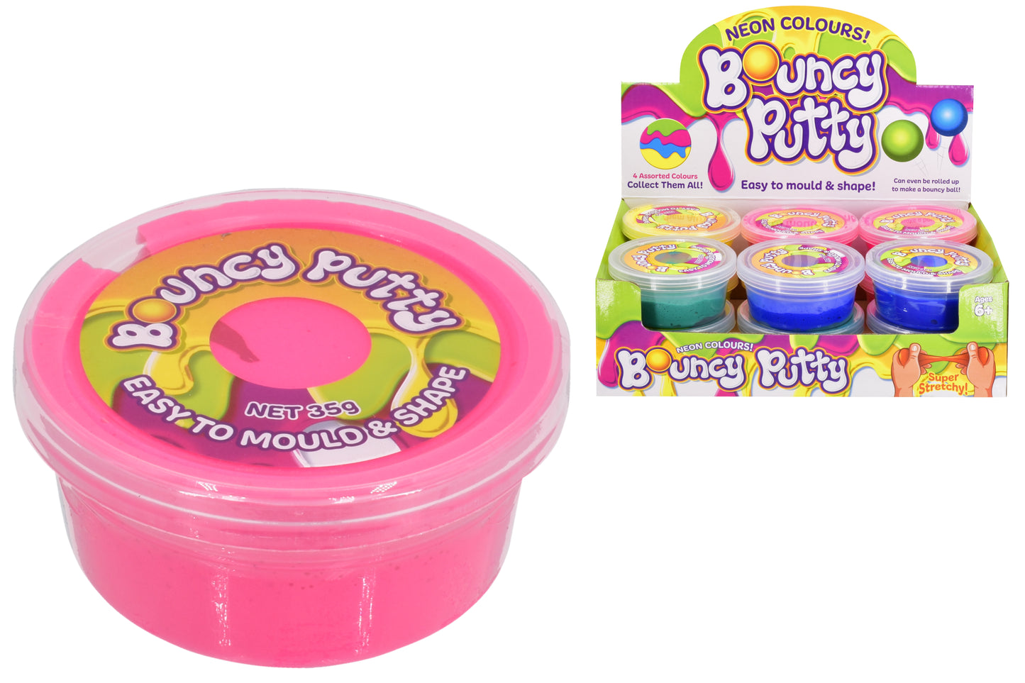 ASSORTED NEON COLOUR BOUNCING PUTTY 35GM. TY4177 \\\KD31672