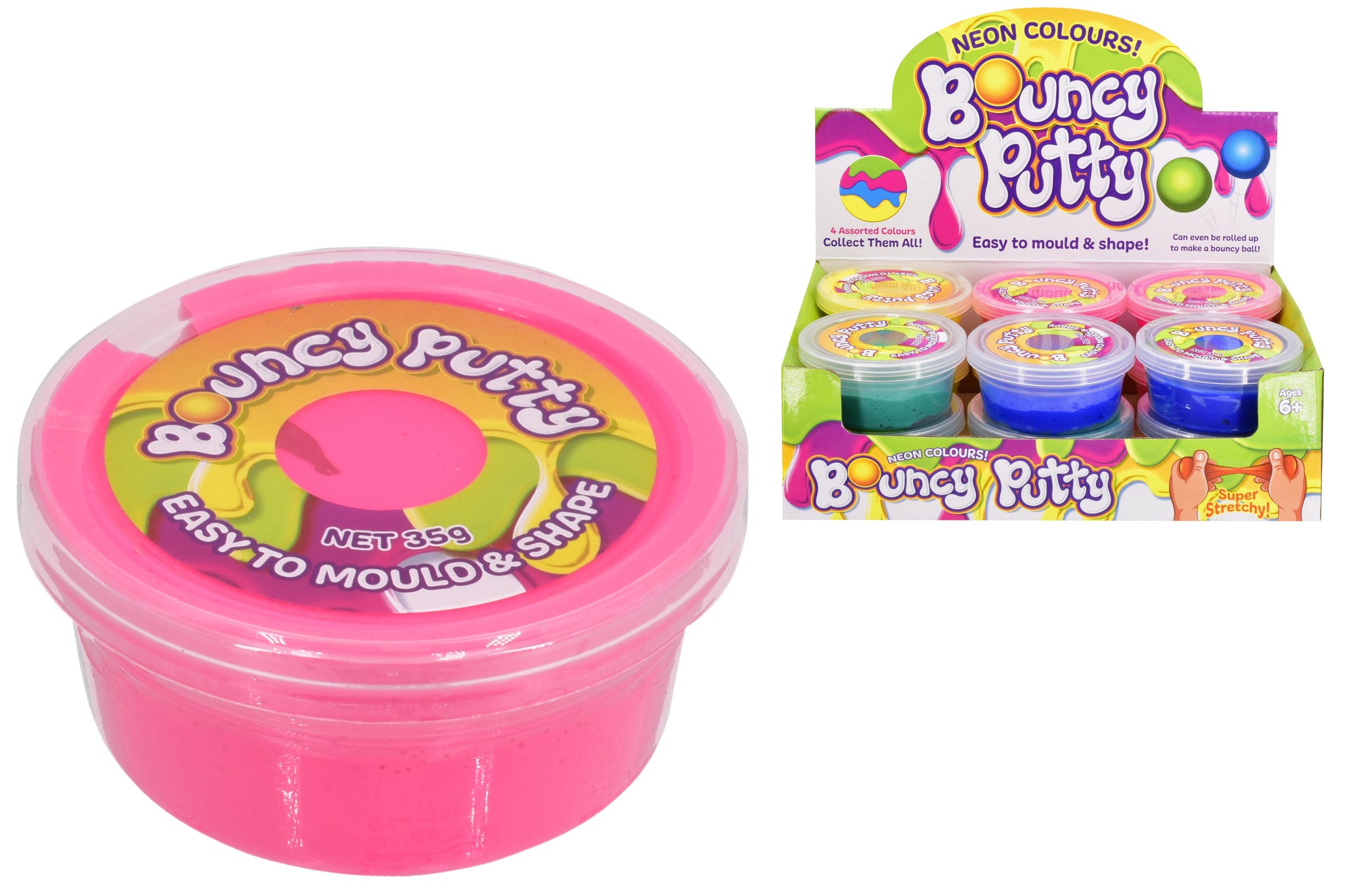 ASSORTED NEON COLOUR BOUNCING PUTTY 35GM. TY4177 \\\KD31672
