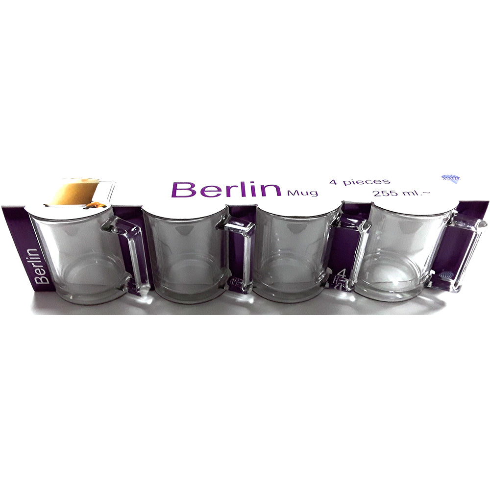 BERLIN STACKABLE GLASS MUG 255ML 4/PK. GSA122 MG079A \\\KD31771