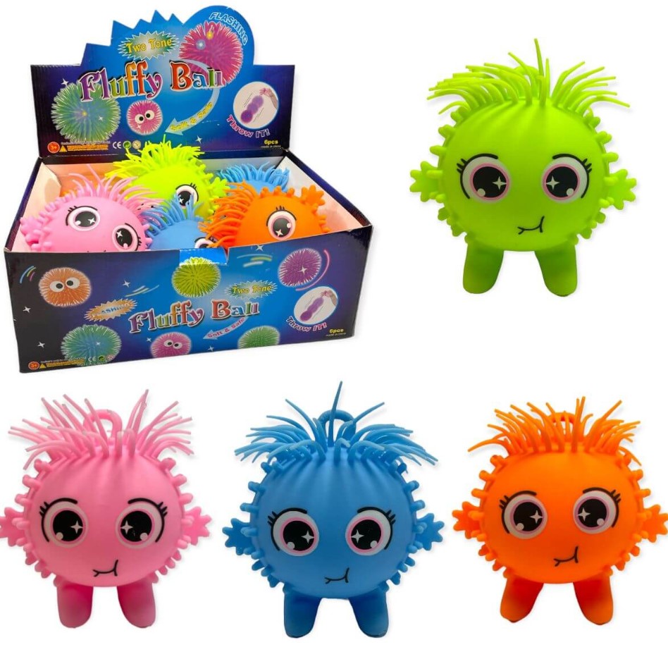 ASSORTED COLOUR LIGHT UP FLUFFY HAIR PUFFER BALL 15CM. HU1340 \\\KD31804