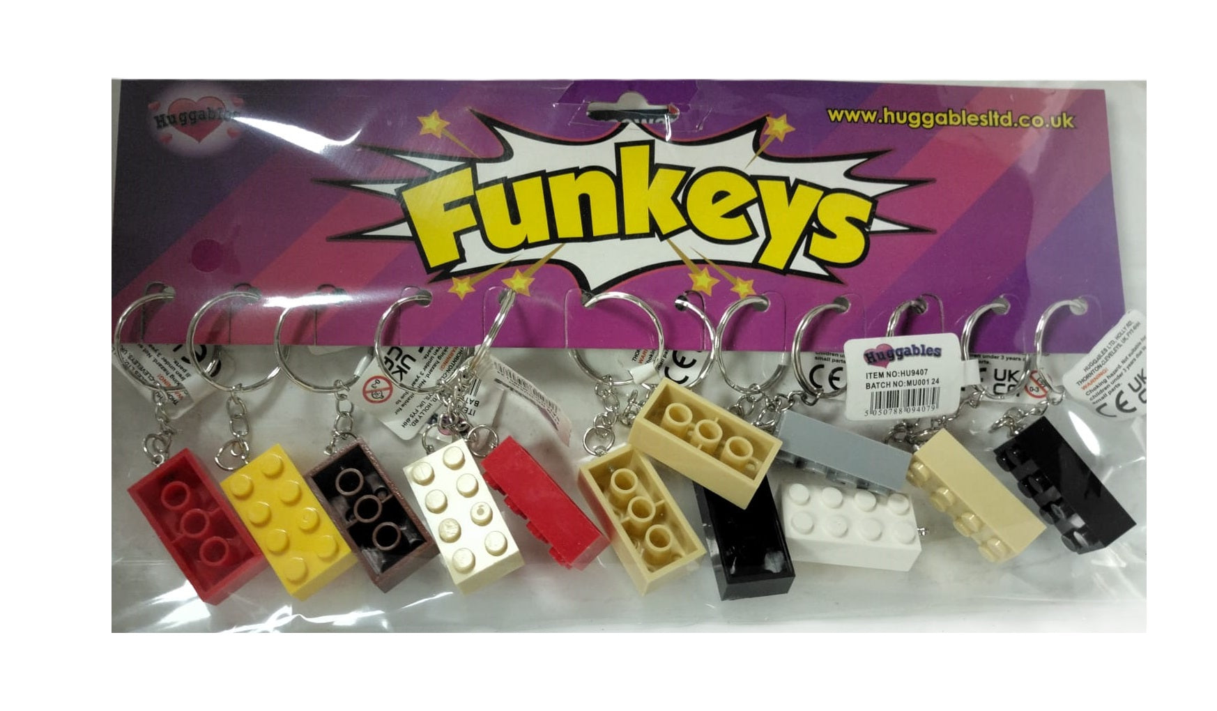 FUNKEYS ASSORTED COLOUR BUILDING BLOCK KEYRING 12/PK. HU9407 \\\KD31811