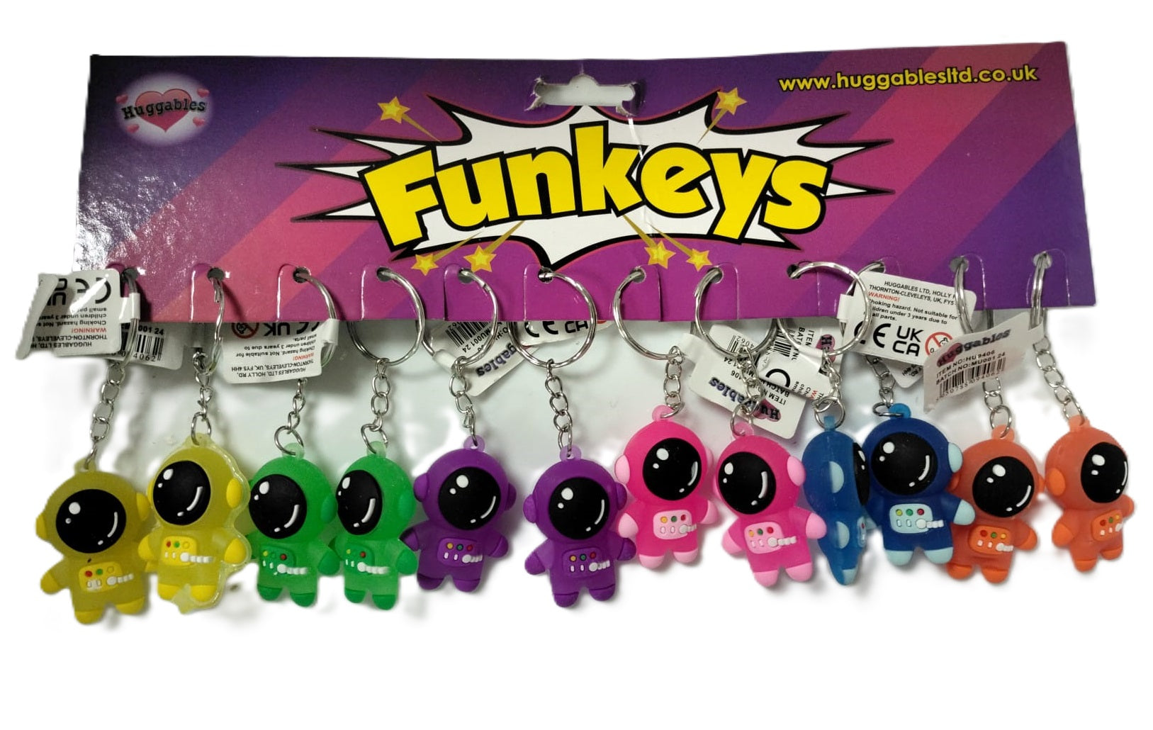 FUNKEYS ASSORTED COLOUR SPACEMAN KEYRING 12/PK. HU9406 \\\KD31812